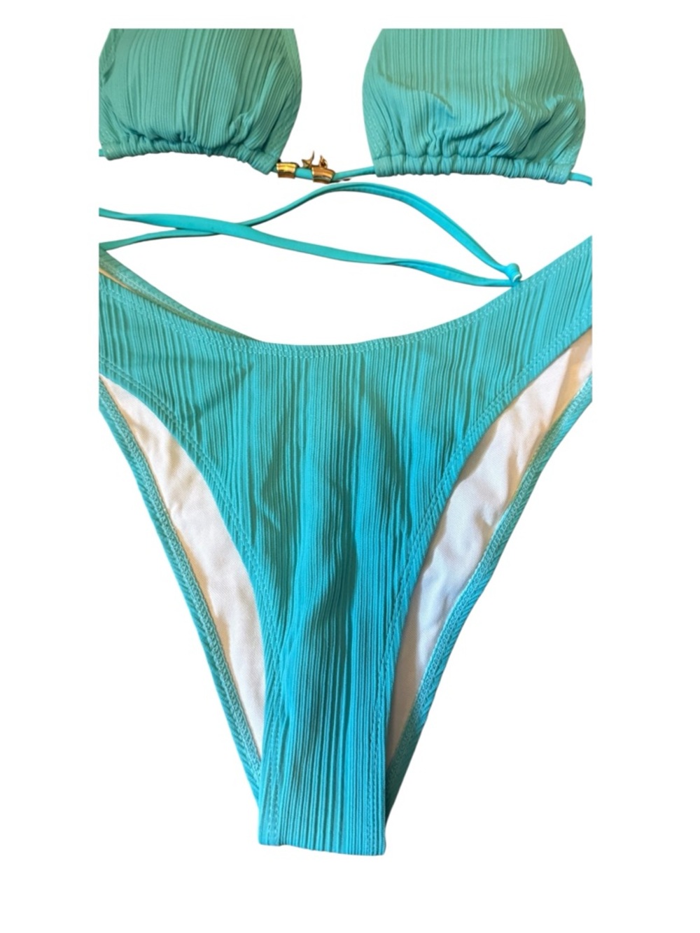 Turquoise Ribbed Halter Bikini Set-SHEIN - Picture 2 of 6